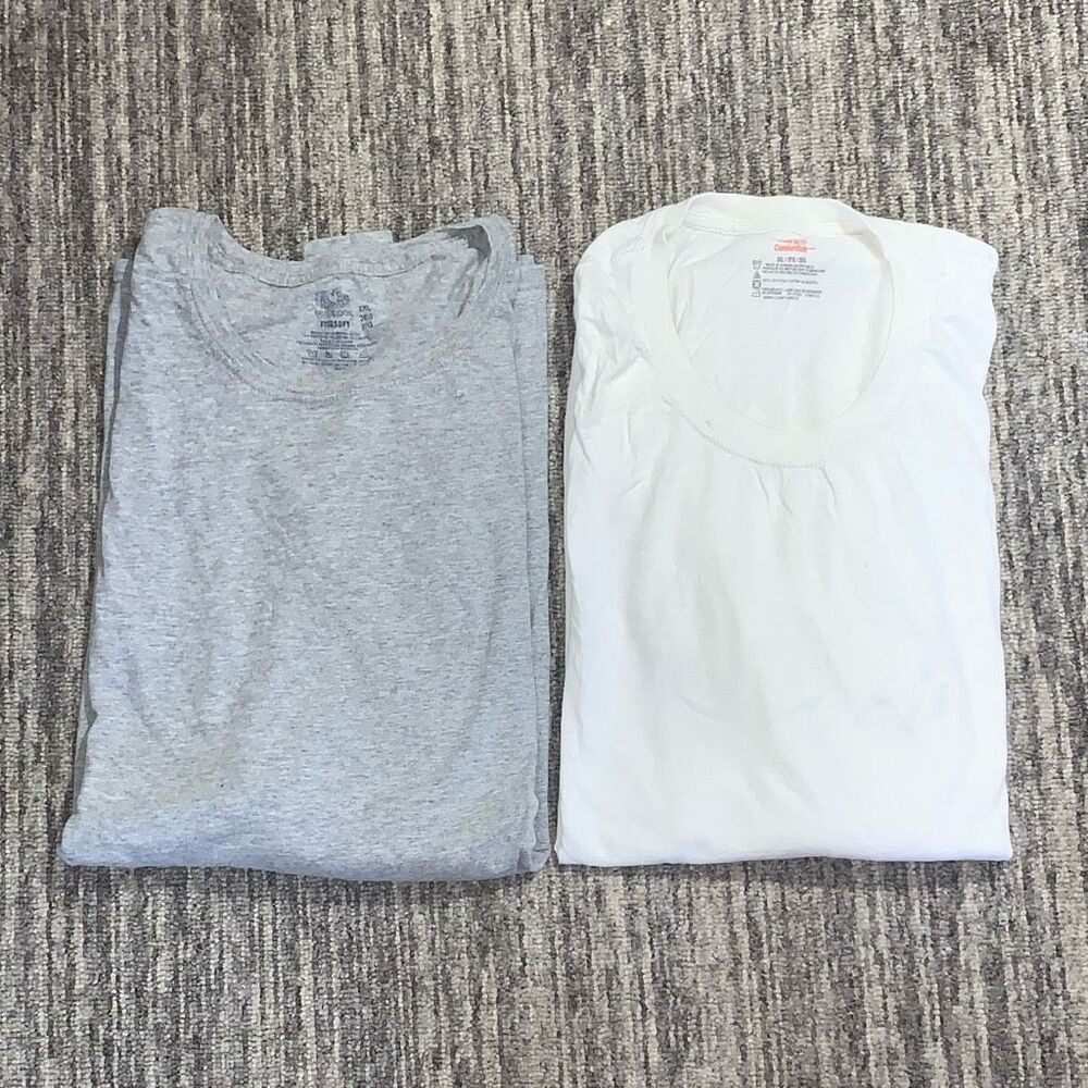 Lot of 2 Fruit of the Loom & Hanes Mens 3XL T Shirts Gray White‎ Short Sleeves